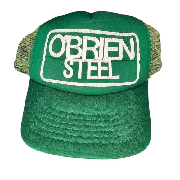 80s Green Obrien Steel Foam Trucker Hat Snapback Illinois Retro Hipster - Picture 1 of 12